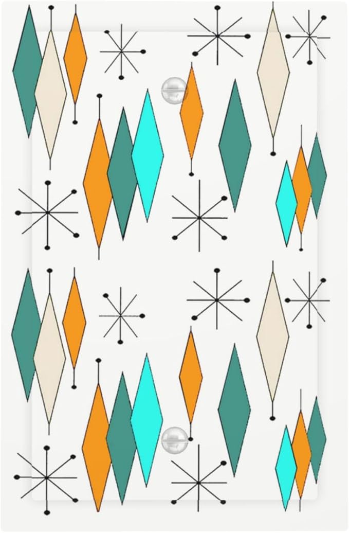 Modern Geometric Atomic Diamond Art Decorative 1 Gang No Device Blank Wall Plate Funny 50S 60S Mid Century Oversize Electric Unused Receptacle Decorator/Gfci Light Outlets/Switches Face Plate Cover