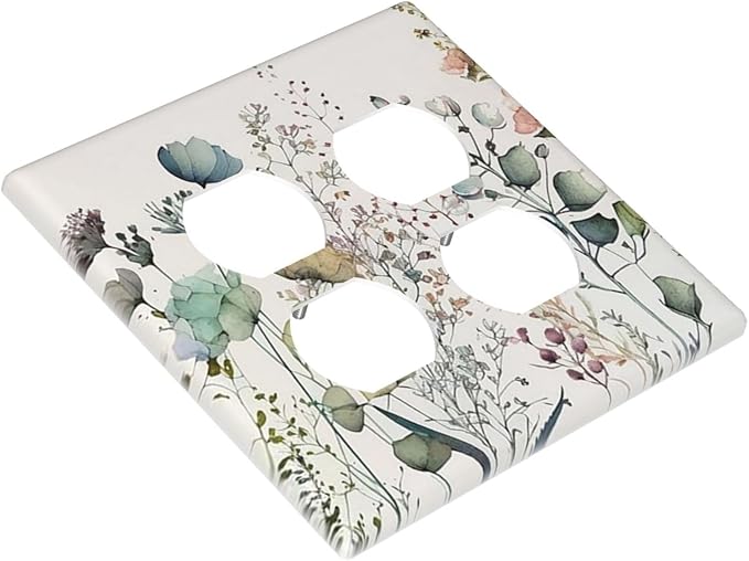 Beige/Cream Vintage Wildflower Flower Blossom 2 Gang Double Duplex Combo Wallplate Spring Garden Border Bloom Rustic Floral Receptacle Outlet Covers Two Gang Dual Device Light Switch Cover Faceplate