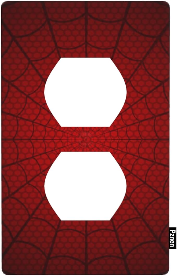 Red Spider Web 1-Gang Duplex Wall Plate Hero Theme Cartoon Outlet Covers Standard Size Plug Cover 4.50" x 2.76" for Men Cave Teen Boys Room