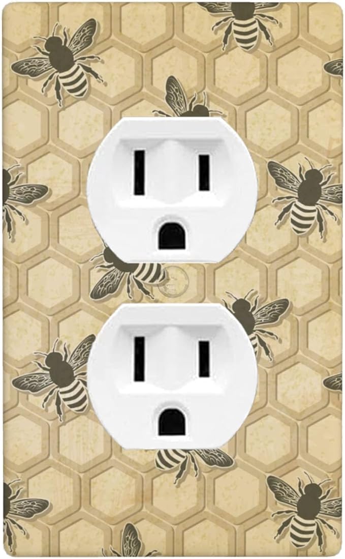 Honey Bee Honeycomb 1-Gang Duplex Wall Plate, Vintage Bee Pattern Outlet Cover Decorative Faceplate for Home, Kitchen, Office & Sunroom