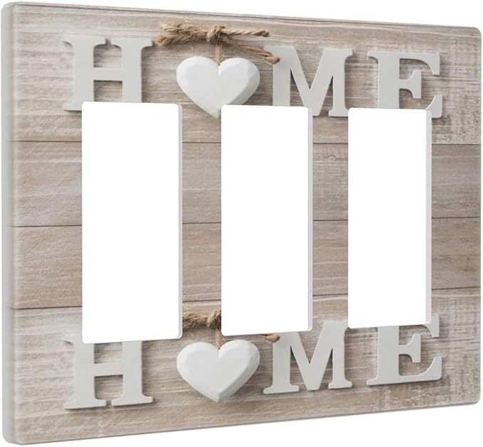Farm Country Sweet Home Wood Print Triple Decorator/GFCI Outlet Light Switch Cover 3 Gang Rocker Wallplate Family Sign Wooden Letter Decor Decorative Electrical Faceplate Switchplate Dimmer Screwless