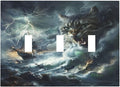 Light Switch Cover Plate funny Cat Stormy sea Lightning Sailboats 3 Gang Triple Toggle Decorative Switch Plates Wall Plates Electrical Switchplate Faceplate for Bathroom Kid Room Decor