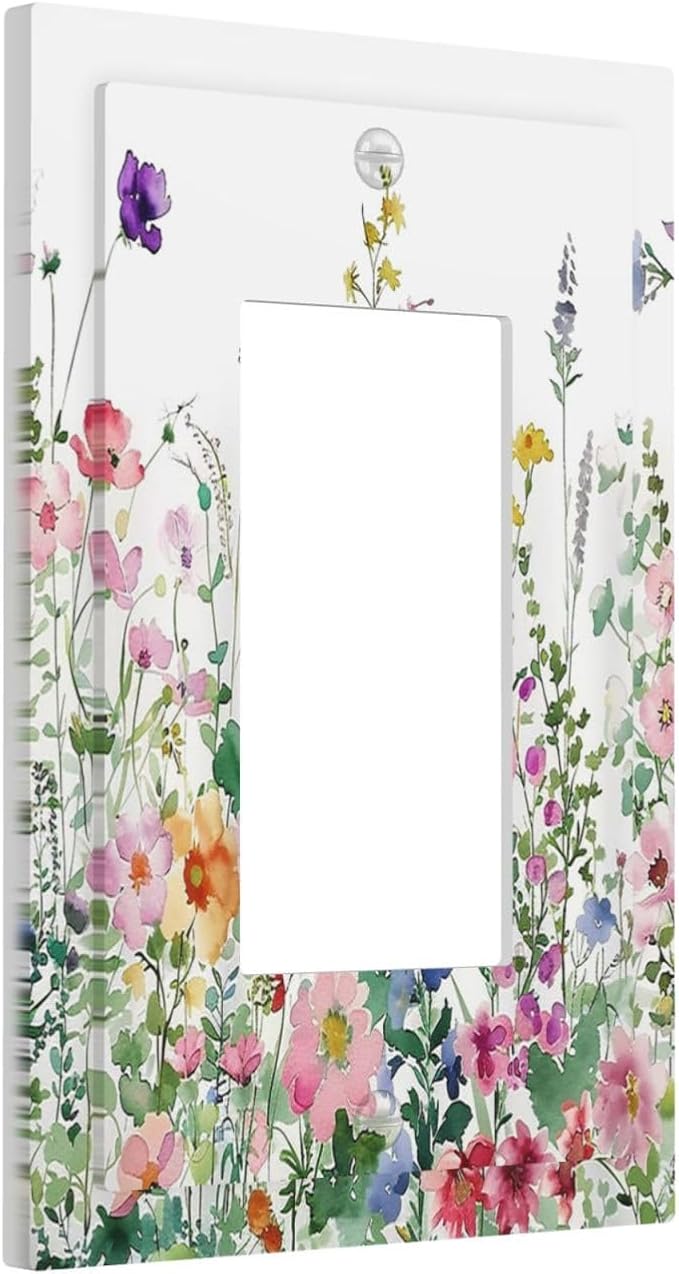 Decorative Outlet Covers Boho Colorful Flowers Plant Rustic Wildflower 1 Gang Single Rocker Light Switch Cover Plate Wall Plates GFCI Faceplate for Bed Room Bathroom Decor