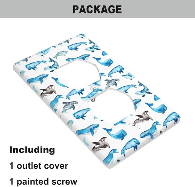 Whale Outlet Covers Sea Ocean Whales Blue Duplex Receptacle Wall Plate Standard 1-Gang Home Decorative Office