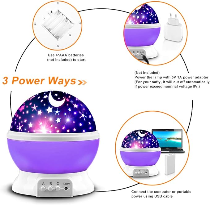 Kids Star Projector Night Light for Girls, 360° Rotating Star Lights for Bedroom, Toddler Night Light Projector, Ceiling Light Projector for Kids Room, Birthday Gift for 3-8 Year Old Girls Purple