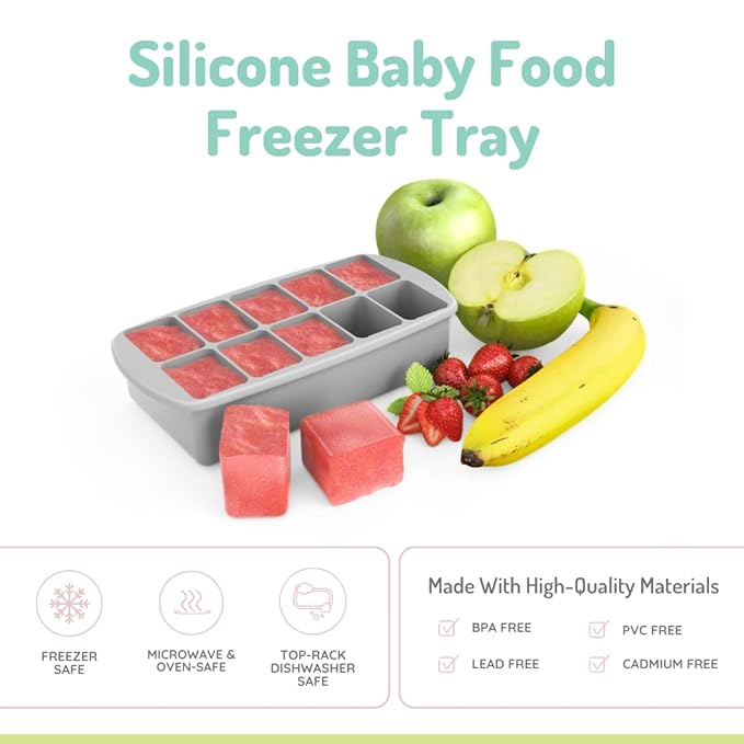 melii Silicone Baby Food Freezer Tray with Lid | 10 x 2oz Portion Cubes – Breastmilk & Homemade Puree Storage Container – BPA Free, Microwave, Freezer & Dishwasher Safe – Baby Registry Must (Grey)
