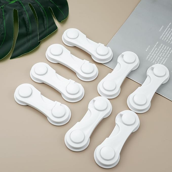 8 Pack Cabinet Door Locks for Baby Proof and Child Safety Cabinet Locks with Adhesive Childproof Door Latch Child Safety Locks for Kitchen Drawer Cupboards Fridge Closet Pantry