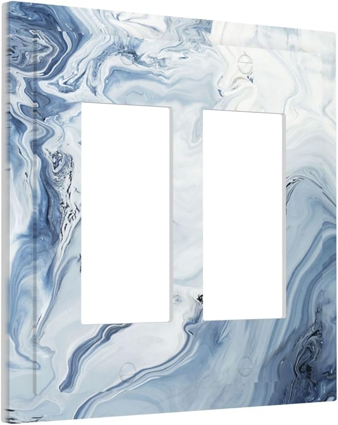 Decorative Outlet Covers Blue Marble Pattern 2 Gang Double GFCI Rocker Electrical Wall Panels Light Switch Cover Plate for Bedroom living Room Decor