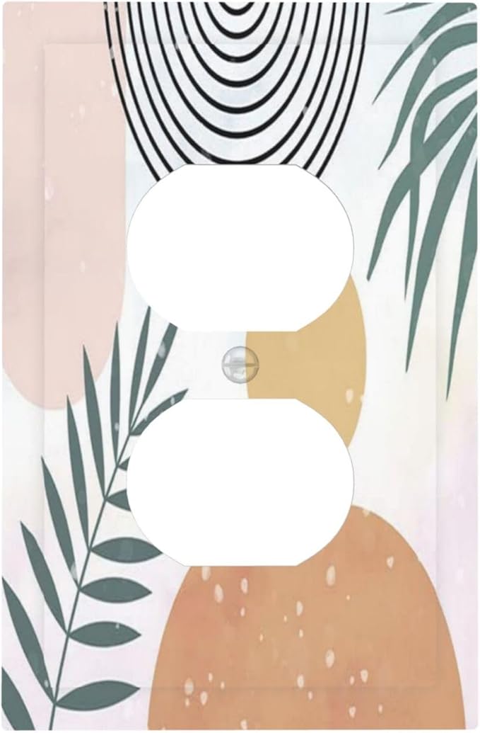 Outlet Covers Boho Mid Century Sun Leaves 1 Gang Duplex Light Switch Cover Plate Abstract Leaf Arch Decorative Wall Plates Electrical Switchplate Receptacle Cover for Bathroom Home Decor