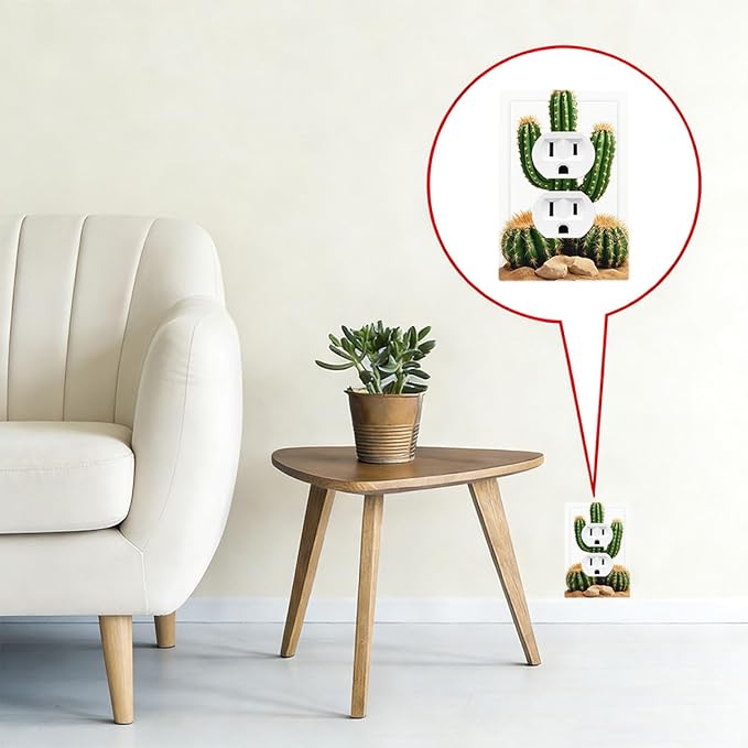 Boho Cactus Garden Duplex Wall Plate - 1-Gang Standard US Size Minimalist Desert Landscape Design Outlet Covers for Bedroom Bathroom Living Room Decor