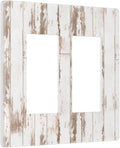 White Grey Wood 2 Gang Double Rocker/Decor Light Switch Cover Decorative Outlet Wall Plate Electrical Faceplate Home Bedroom Art Panel Decor Screwless 4.7" x 4.6