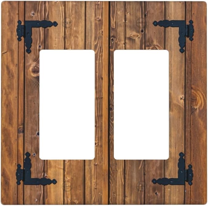 Faux Wood Decorative Printed Double Gang Rocker Decorative Light Switch Cover, 2-Gang Wall Plate Outlet Cover