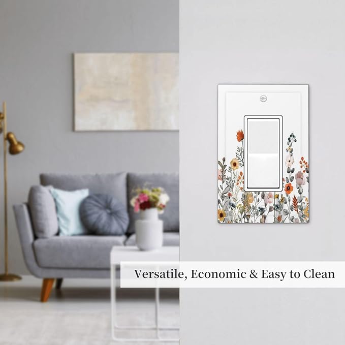 Decorative Outlet Covers Colorful Wildflowers Boho Vintage Floral 1 Gang Single Rocker Light Switch Cover Plate Wall Plates Gfci Faceplate For Bed Room Living Room Decor