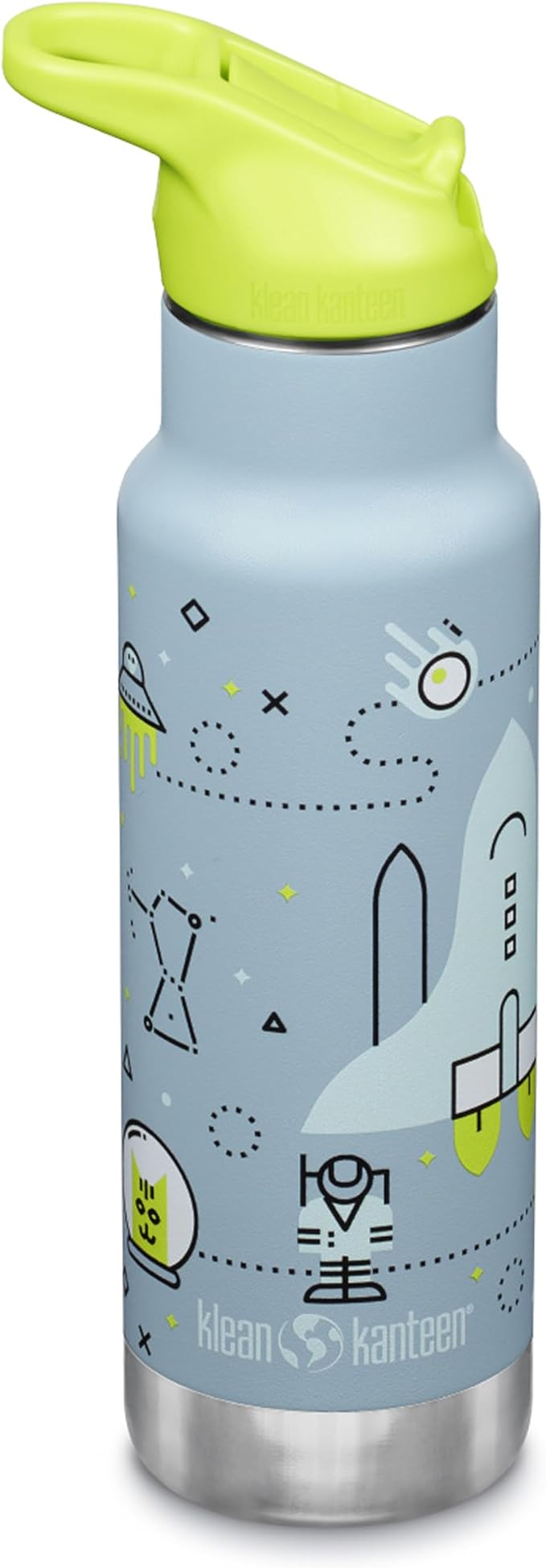 Klean Kanteen 12 oz Classic Kid's Insulated Water Bottle with Flip Seal Sport Cap - 100% Leakproof Cap - BPA-Free - Stainless Steel Material - Launch Plan