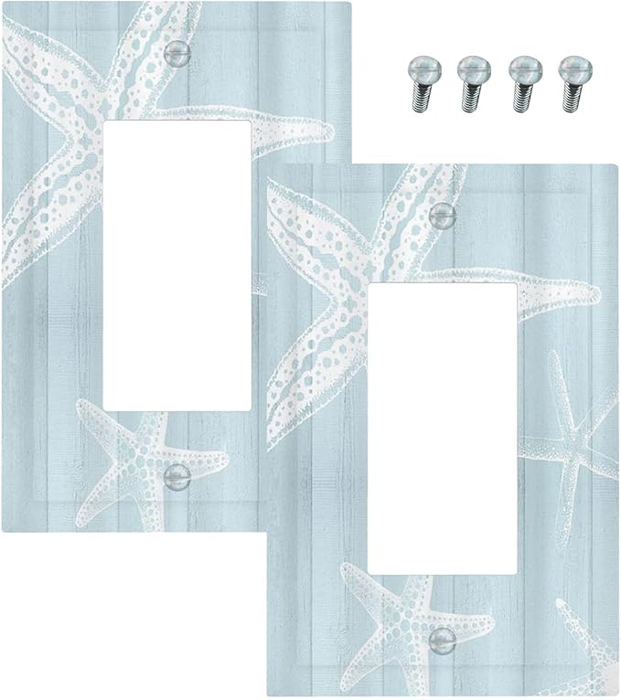 Outlet Covers Blue Wooden Plank Starfish Ocean Vintage 1 Gang Duplex Light Switch Cover Plate Decorative Wall Plates Electrical Switchplate Receptacle for Bathroom Bedroom Decor（2 Pack）