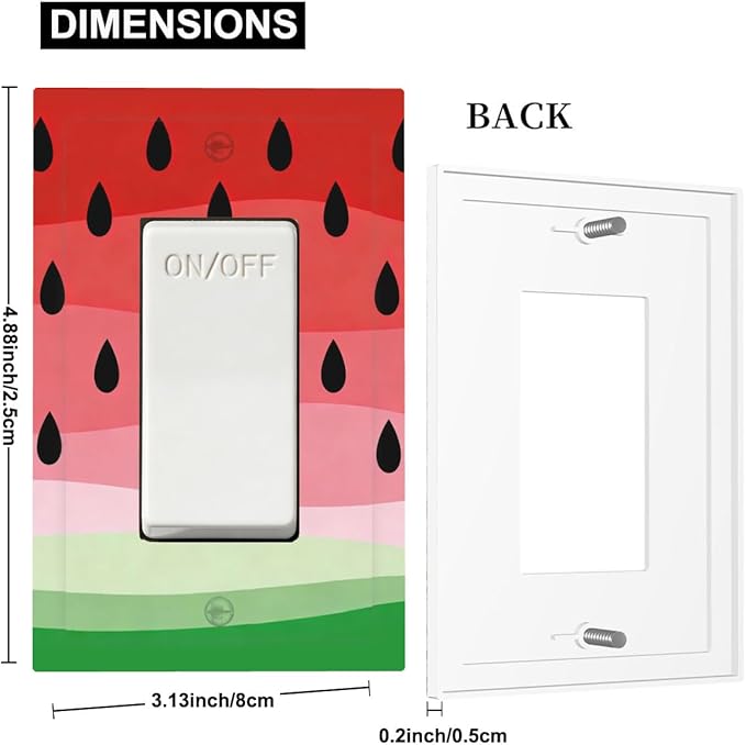 Gradient Watermelon Slice & Seeds Single Rocker Switch Cover - 1-Gang Standard US Size Summer Freshness Playful Fruit Design Light Switch Covers for Kitchen Decor