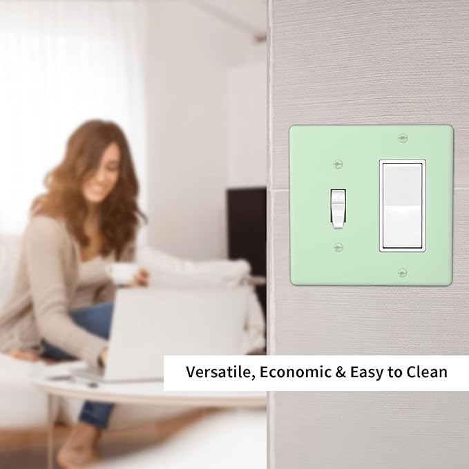 Green 2 Gang Combination Light Switch Cover Decorative 1-Toggle 1-Decorator Wall Plate Electrical GFCI Combo Receptacle Faceplate