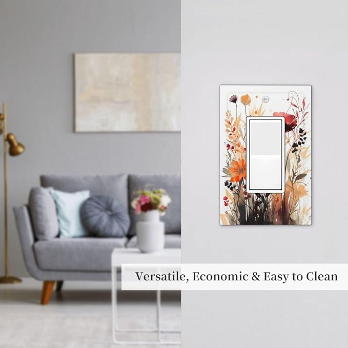 Decorative Outlet Covers Country Watercolor Flowers Art Wildflower 1 Gang Single Rocker Light Switch Cover Plate Wall Plates GFCI Faceplate for Bedroom Cabin Decor