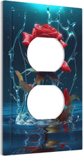 Red Rose Blue Water Drips 1 Gang Outlet Plate Covers Decorative Single Duplex Wall Plate Electrical Receptacle Light Switch Cover Art Faceplate Switchplate for Kidroom Bedroom Living Room Decor