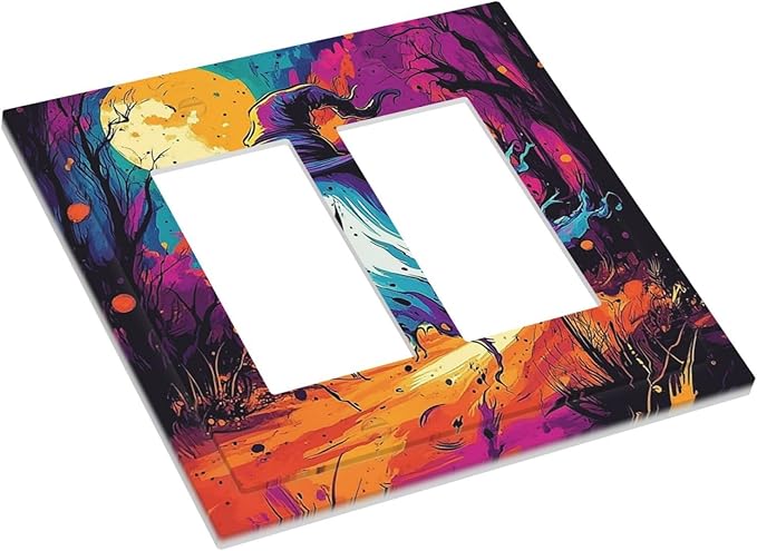 Decorative Outlet Covers Ghost Colorful Forest Moon Dead Tree 2 Gang Double Gfci Rocker Electrical Wall Panels Light Switch Cover Plate For Nursery Kids Room Decor