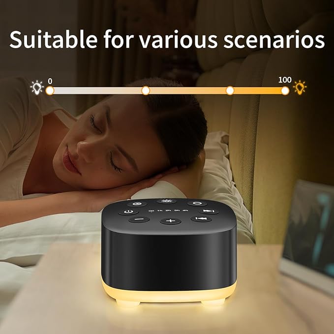 Meditation White Noise Sound Machine 30 Soothing Sounds with 32 Volume Control 12 Night Light 5 Timers Portable Sleep Machine for Travel Powered by AC or USB Sleep Therapy for Baby Kids Adults (Black)