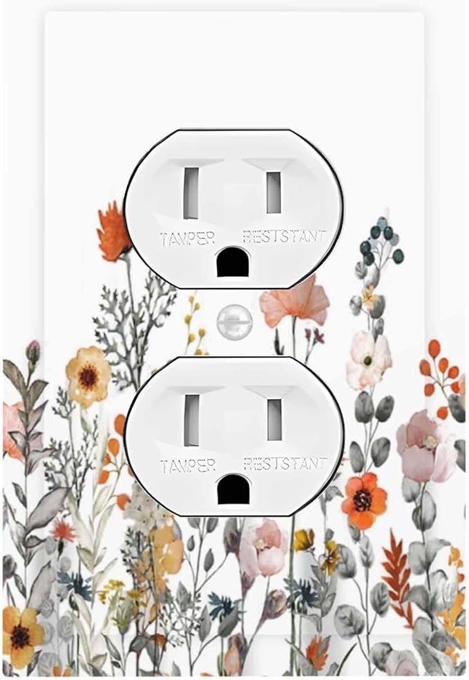 Outlet Covers Colorful Wildflowers Boho Vintage Floral 1 Gang Duplex Light Switch Cover Decorative Switch Plates Electrical Receptacle Faceplate Wall Plate For Bed Room Living Room Decor