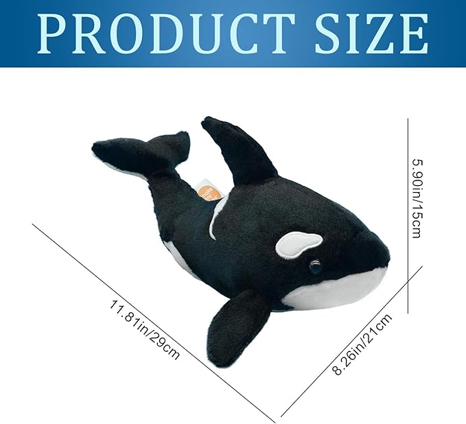 Make My Day 2PCS Premium Orca Stuffed Animal - 11.8 Inches Orca Whale Plush for Kids, Plush Toy Killer Whale Shark Stuffed Animal Gifts for Babies, Toddlers