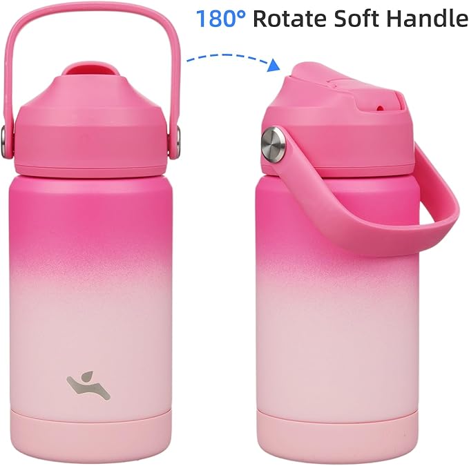 Konokyo Insulated Water Bottle with Straw Lid,12 oz Stainless Steel Vacuum Metal Bottle with Silicone Handle,Cherry Blossom