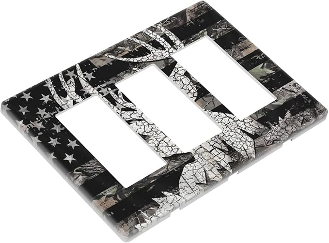 American Flag Forest Antler Deer Elk 3 Gang Triple Rocker/Decora Light Switch Wall Plate Cover Decorative Electrical Faceplate Switchplate for Bathroom Living Room Decor
