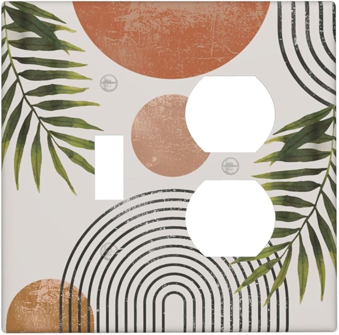 Beautiful Boho Mid Century Large Archs Sun Leaves Plants Wallplates 1 Toggle 1 Duplex Switch Plate Electrical GFCI Faceplate Decorative Light Switch Covers for Bedroom Living Room Decor