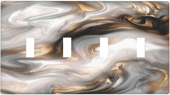 Light Switch Covers Grey Brown Swirl Marble Texture Quad Toggle Electrical Faceplate 4 Gang Wall Plate Decorative Switch Plates For Bathroom Kitchen Decor