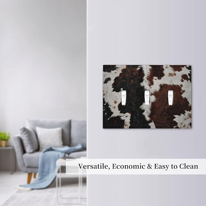 Cowhide Print Abstract Animal Fur Rustic Decorative Switch Plates 3 Gang Wall Plate Triple Toggle Light Switch Cover Faceplate Electrical Wall Panels for Farmhouse Home Decor