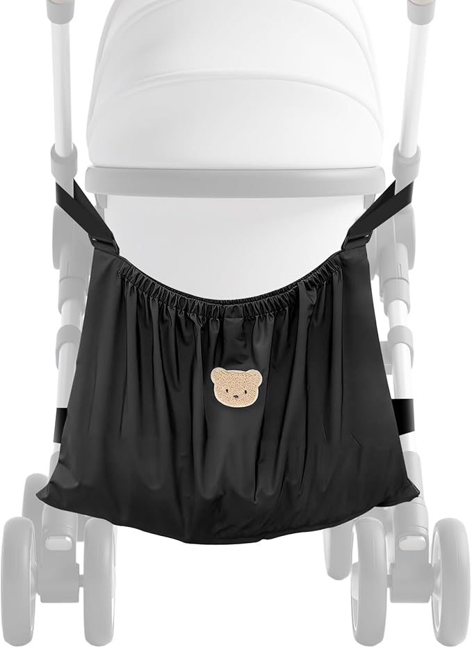 Universal Stroller Organizer, Nylon Stroller Storage Bag for Baby Essentials, Large Capacity Stroller Organizer Bag with Hook & Loop, Cargo Bag for Umbrella & Pet Stroller Accessories (Black Bear)