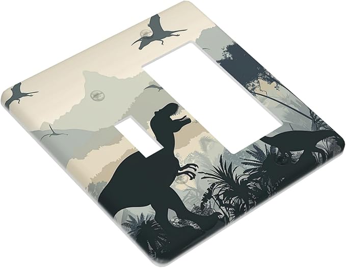Outlet Covers Prehistoric World Dinosaur Cartoon Fores 1 Toggle 1 Rocker Combination Decorative Wall Plate Electrical Switch Plates Light Switch Cover Plate for Kids Room Nursery Decor