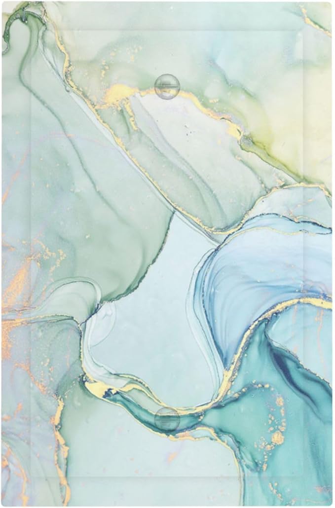 Light Switch Cover Plate Teal Gold Marbling Turquoise 1 Gang No Device Blank Electrical Wall Plates Faceplate Decorative Switch Plate for Bathroom living Room Decor