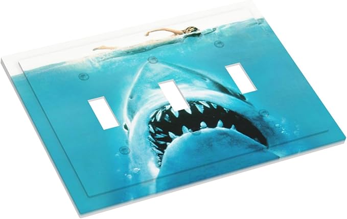 Beach Shark Oceanjaws Movie Vintage Look Decorative Switch Plates 3 Gang Wall Plate Triple Toggle Light Switch Cover Faceplate Electrical Wall Panels for Bathroom Kids Room Decor
