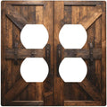 Decorative Outlet Covers Retro Brown Wood Barndoor 2 Gang Light Switch Cover Plate Double Duplex Wall Plates for Electrical Outlets Switch Plate Covers for Farmhouse Home Decor