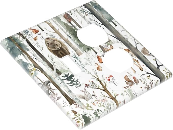 Snow Bear Fox Deer Forest Squirrel Wild Life Animal Wallplates 1 Toggle 1 Duplex Switch Plate Electrical GFCI Faceplate Decorative Light Switch Covers for Farmhouse Kids Room Decor
