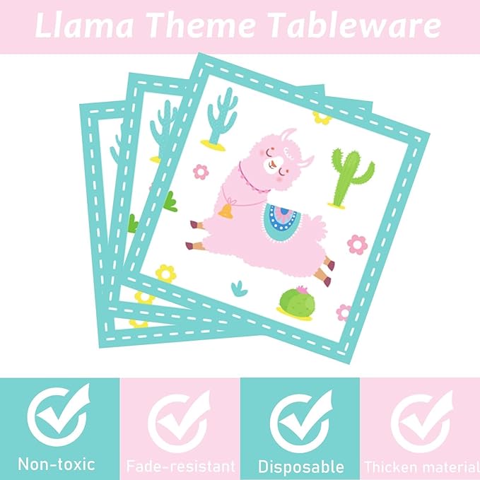 ZOIIWA 96 Pcs Llama Birthday Party Supplies for 24 Guests Alpaca Llama Birthday Plates Napkins Tableware Party Decorations Mexican Cactus Dinnerware Favor for Kids Girls Baby Showers