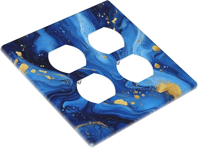 Light Switch Cover Plate Navy Blue Gold Marble Abstract Luxury 2 Gang Socket Covers Double Duplex Wallplates Switch Plates and Outlet Covers for Bathroom Home Decor