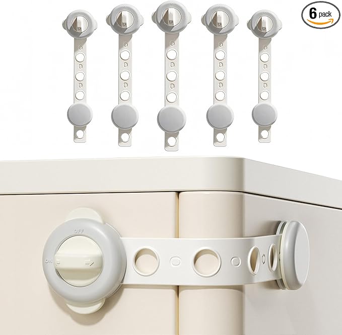 6 Pack Child Proof Cabinet Locks for Baby Proofing, Baby Proof Drawer Locks for Kids,Child Safety, Adjustable Child Locks for Cabinets and Drawers, Easy 3M Adhesive No Drilling (White)
