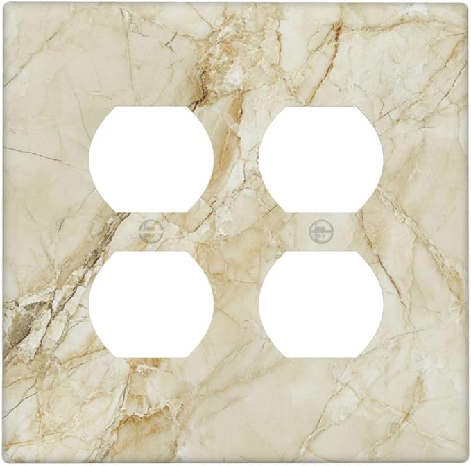 Light Switch Cover Plate Creamy Beige Marble Abstract Minimalism 2 Gang Socket Covers Double Duplex Wallplates Switch Plates and Outlet Covers for Bathroom Home Decor