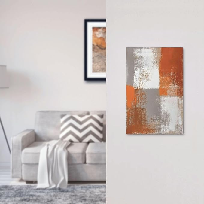 Orange Grey Abstract Art Oil Painting Light Switch Cover Plate 1 Gang No Device Blank Electrical Wall Plates Faceplate Decorative Switch Plate For Home Farmhouse Decor