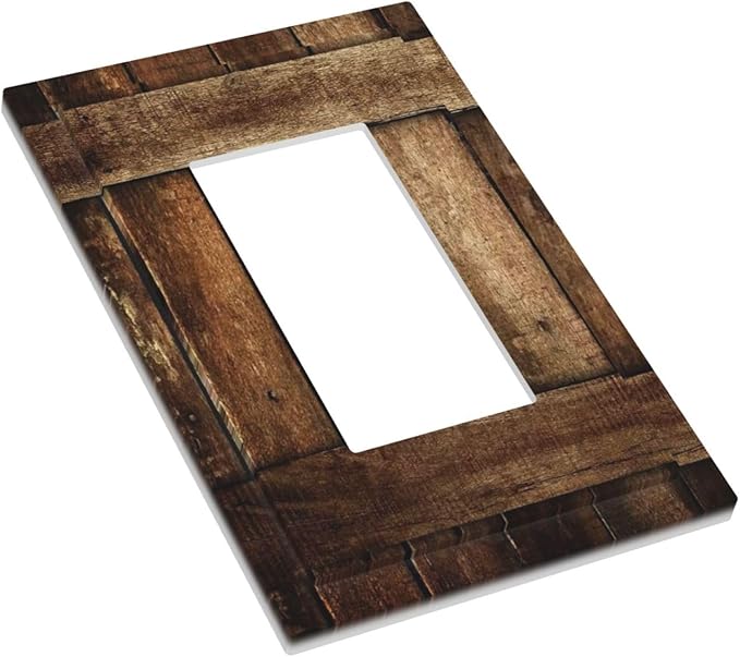 Brown Wooden Barn Door Old Wood Print Decorative Outlet Covers 1 Gang Single Rocker Light Switch Cover Plate Wall Plates GFCI Faceplate for Farmhouse Home Decor