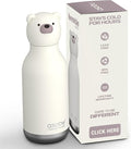 asobu Bestie Bottle Insulated Stainless Steel Water Bottle with Detachable Soft Animal Head Fun Drinking For Kids and Teens with Flexible Reusable Straw 16 Ounce (Bear)