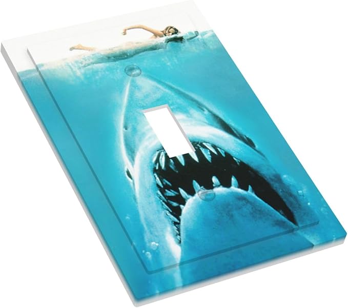 Beach Shark Oceanjaws Movie Vintage Look Decorative Light Switch Cover 1 Gang Single Toggle Device Electrical Faceplate Switchplates Decorator Outlet Wall Plate for Bathroom Kids Room Decor
