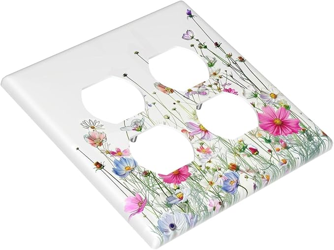 Outlet Covers Boho Colorful Flowering Plant Wild Flower 2 Gang Double Duplex Decorative Light Switch Covers Electrical Wallplates Socket Faceplate For Bed Room Living Room Decor