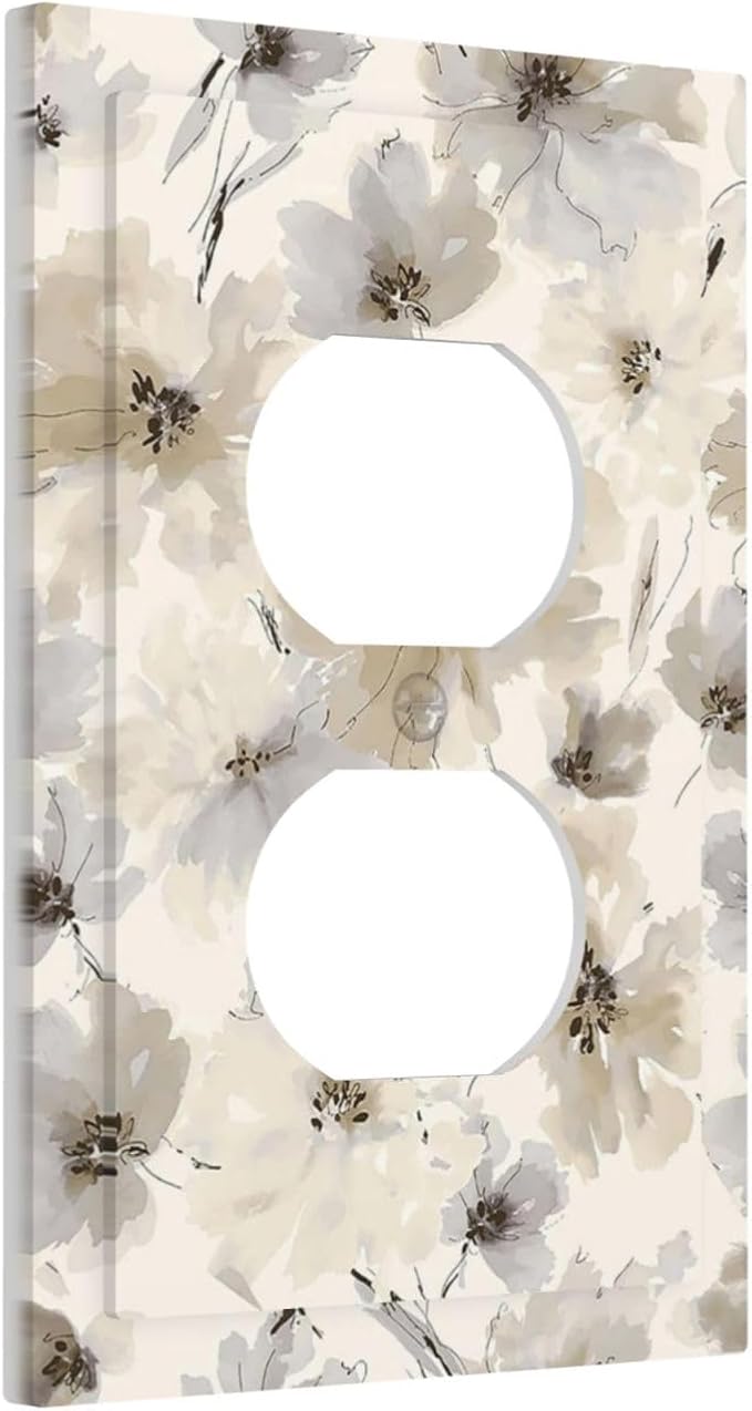 Outlet Covers Beige Flower Watercolor Flower 1 Gang Duplex Light Switch Cover Plate Decorative Switch Plate Covers Electrical Socket Cover for Bedroom Home Decor