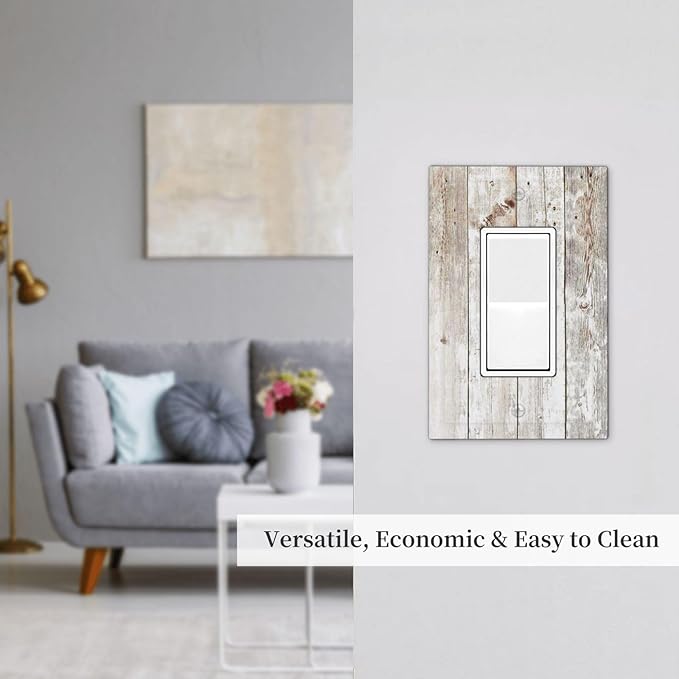 Vintage Light Wood Retro Rustic White Gray Oak Print Decorative Outlet Covers 1 Gang Single Rocker Light Switch Cover Plate Wall Plates GFCI Faceplate for Farmhouse Home Decor