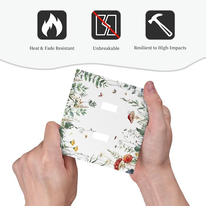 Decorative Switch Plates Sage Plant Red Mushroom Butterfly Wild Flower 2 Gang Double Toggle Outlet Light Switch Cover Wall Plate Electrical Faceplate For Bed Room Kids Room Decor